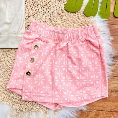 Conj. Blusa Ciganinha e Short Saia Versa - Rosa e Off White